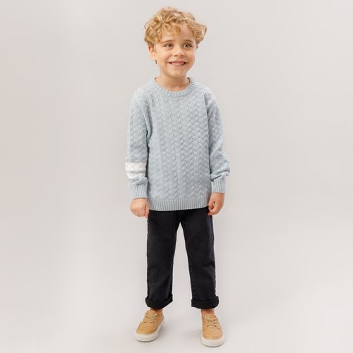 Blusa Tricot de Bebê Masculina Manga Longa Trançado Faixas - M.AZUL CLARO