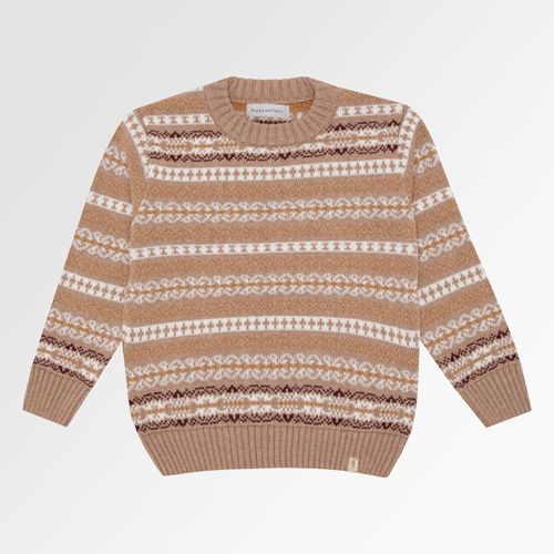 Blusa Tricot Infantil Masculina Manga Longa Jacquard Barras - CAMEL