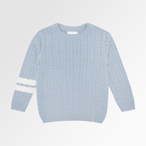 Blusa Tricot de Bebê Masculina Manga Longa Trançado Faixas - M.AZUL CLARO