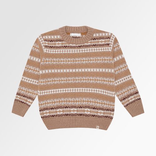 Blusa Tricot de Bebê Masculina Manga Longa Jacquard Barras - CAMEL