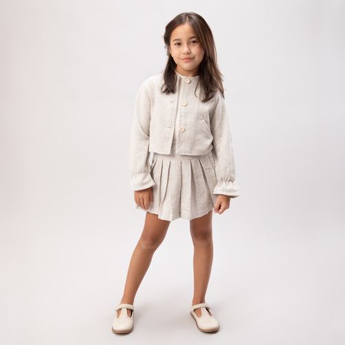 Saia Infantil Feminina Tweed com Pregas - AREIA