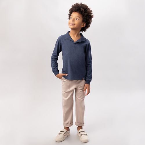 Camiseta Polo Infantil Masculina Manga Longa - AZUL MARINHO