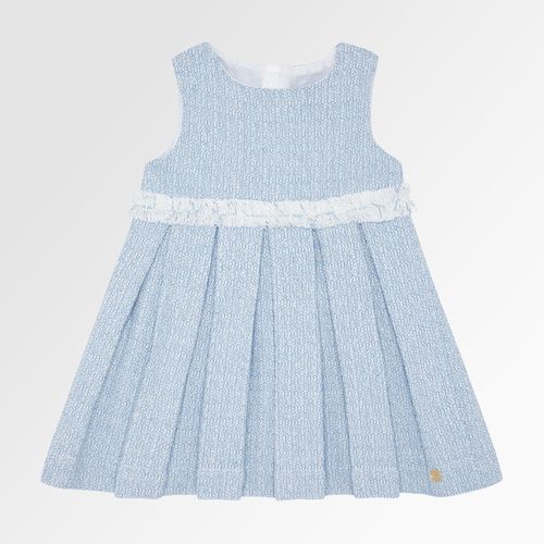 Vestido de Bebê Feminino Tweed com Pregas - AZUL BEBE