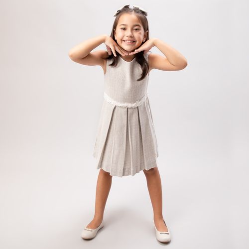 Vestido Infantil Feminino Tweed com Pregas - AREIA
