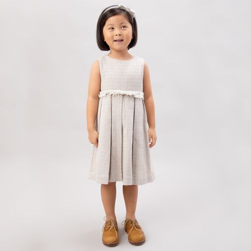 Vestido de Bebê Feminino Tweed com Pregas - AREIA