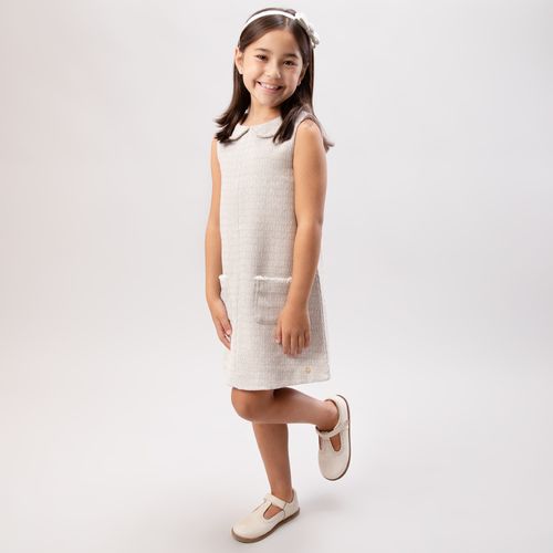 Vestido Infantil Feminino Tweed com Gola - AREIA