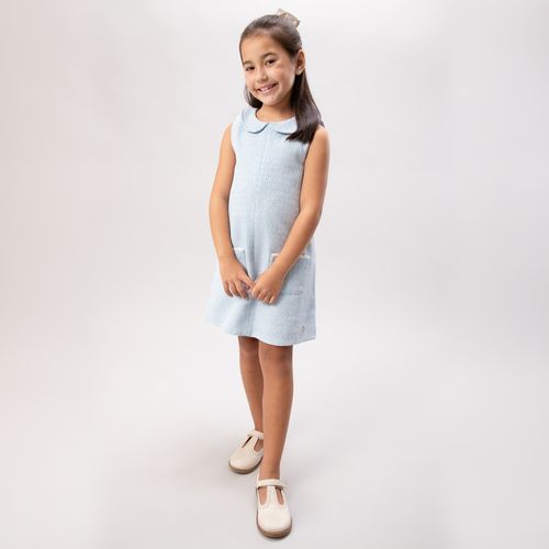 Vestido Infantil Feminino Tweed com Gola - AZUL BEBE