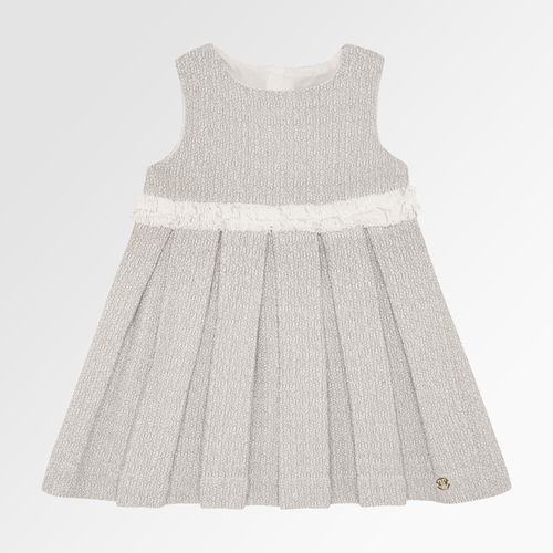 Vestido de Bebê Feminino Tweed com Pregas - AREIA