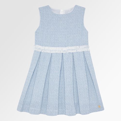 Vestido Infantil Feminino Tweed com Pregas - AZUL BEBE