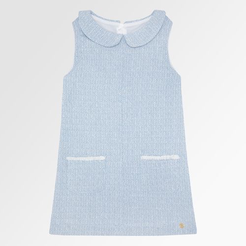 Vestido Infantil Feminino Tweed com Gola - AZUL BEBE