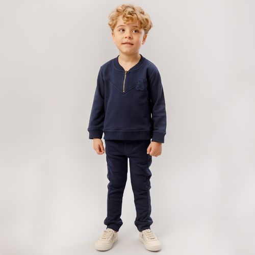 Conjunto de Bebê Masculino Moletom Color com Recortes - AZUL MARINHO