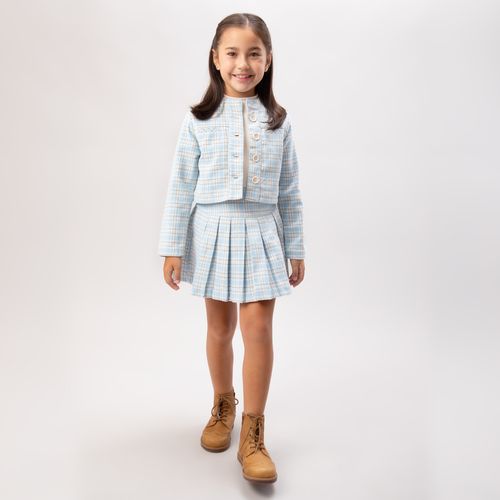 Conjunto Infantil Feminino Xadrez Eco com Bolso Lapela - AZUL