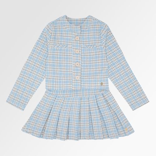 Conjunto Infantil Feminino Xadrez Eco com Bolso Lapela - AZUL