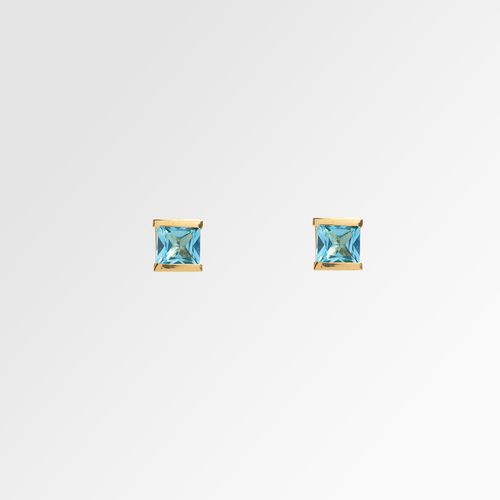 Brinco Infantil Feminino Estilo Carré 3x3mm Topázio 25 Pontos Ouro 18k - AZUL