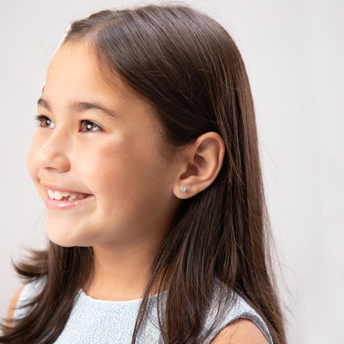 Brinco Infantil Feminino Estilo Carré 4x4mm Topázio Azul 45 Pontos Ouro 18k - AZUL TOPAZIO