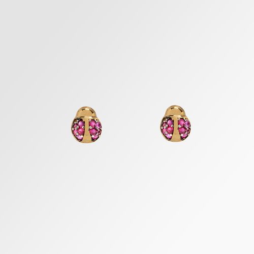 Brinco de Bebê Feminino Joaninha 8 Rubis 0,01mm e 12 Rubis 0,06mm Ouro 18k - VERMELHO RUBI