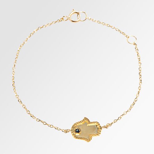 Pulseira de Bebê Feminina Mão de Hamsa com Safira 0,015mm Ouro 18k - AZUL SAFIRA