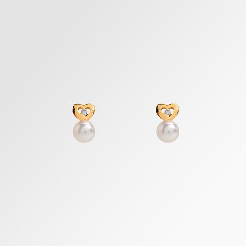 Brinco de Bebê Feminino Coração com Brilhante Pérola Ouro 18k - TRANSPARENTE
