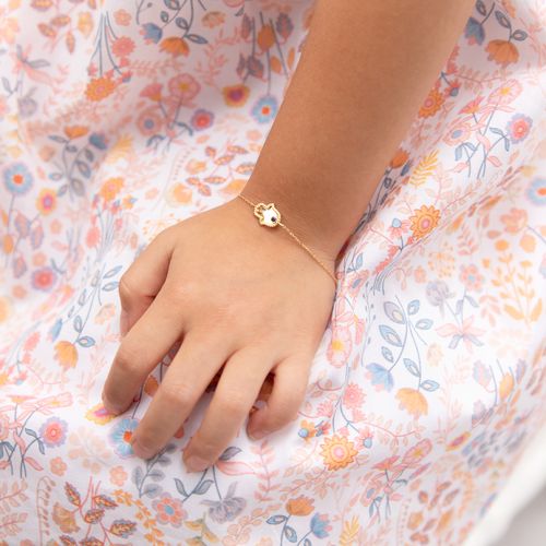 Pulseira de Bebê Feminina Mão de Hamsa com Safira 0,015mm Ouro 18k - AZUL SAFIRA
