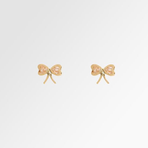 Brinco de Bebê Feminino Laço Coração Diamantado Ouro 18k - TRANSPARENTE
