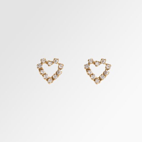 Brinco de Bebê Feminino Coração Chuveiro Zircônia Ouro 18k - TRANSPARENTE