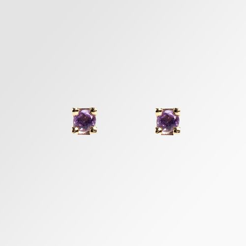 Brinco Infantil Feminino Estilo Cartier 2,75mm Ametista 8 Pontos Ouro 18k - LILAS AMETISTA