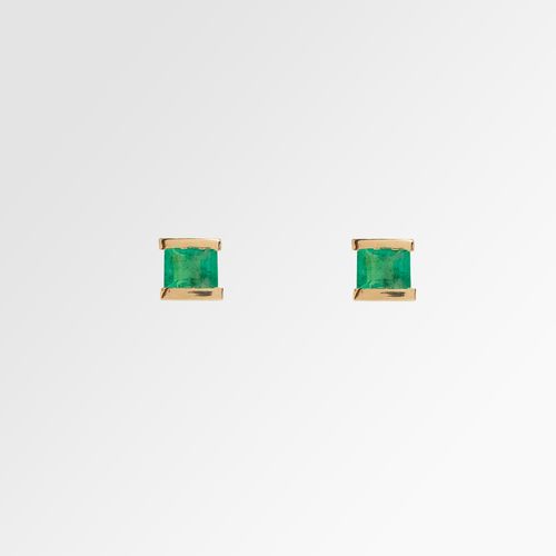 Brinco Infantil Feminino Estilo Carré 3x3mm Esmeralda 25 Pontos Ouro 18k - VERDE ESMERALDA