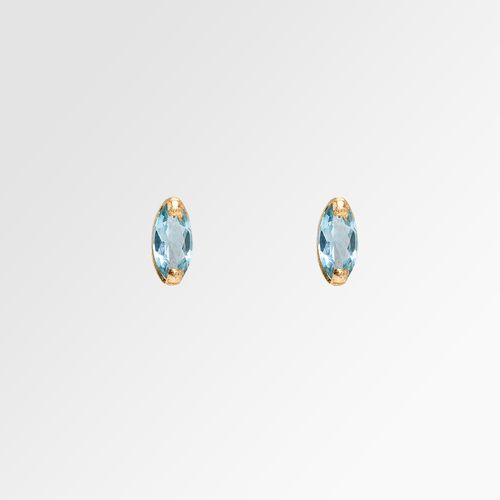 Brinco Infantil Feminino Navete 2,5x5mm Topázio Azul 10 Pontos Ouro 18k - AZUL TOPAZIO