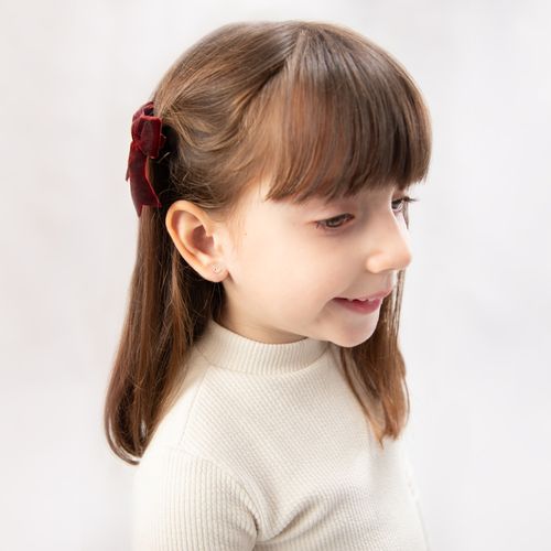 Brinco de Bebê Feminino Mini Coração 2 Rubis 0,004mm Ouro 18k - VERMELHO RUBI