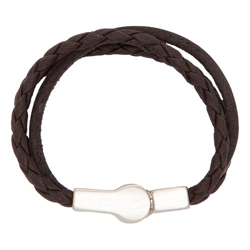 Pulseira de Bebê Masculina Couro Trança Dupla - MARROM