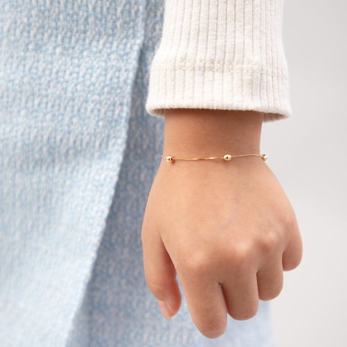 Pulseira de Bebê Feminina Corrente Veneziana Bolinhas Ouro 18k - UNICO