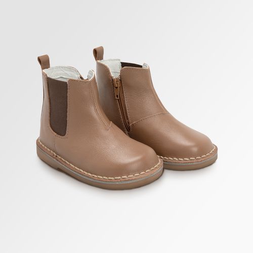 Bota Toddler Feminina Chelsea Couro com Zíper - CARAMELO