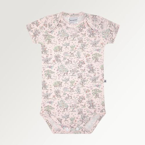 Body de Bebê Feminino Manga Curta Algodão Egípcio Liberty Fabrics Floresta - ROSA BEBE