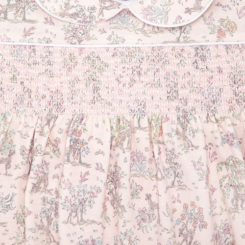 Macacão Vestido de Bebê Feminino Longo Algodão Egípcio Liberty Fabrics Floresta - ROSA BEBE
