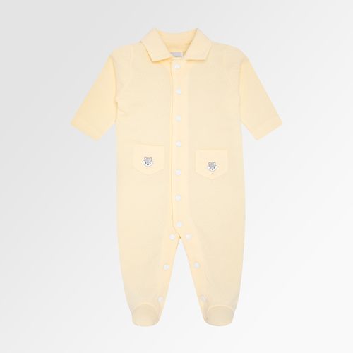 Macacão de Bebê Masculino Longo Bordado Raposa - AMARELO
