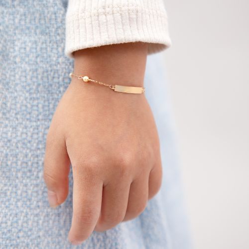 Pulseira de Bebê Feminina Plaquinha com Pérola Ouro 18k - UNICO