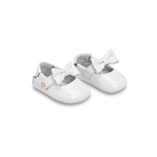 Sapato Boneca de Bebê Feminino Couro Newborn Laço - BRANCO GLITTER