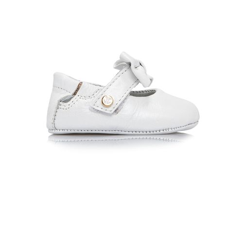 Sapato Boneca de Bebê Feminino Couro Newborn Laço - BRANCO GLITTER