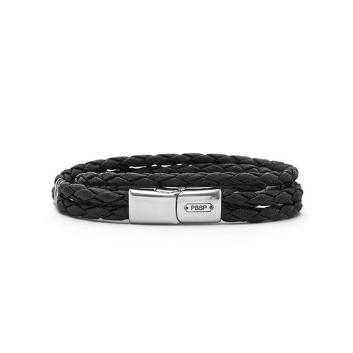 Pulseira de Bebê Masculina Couro Trança Fina - PRETO