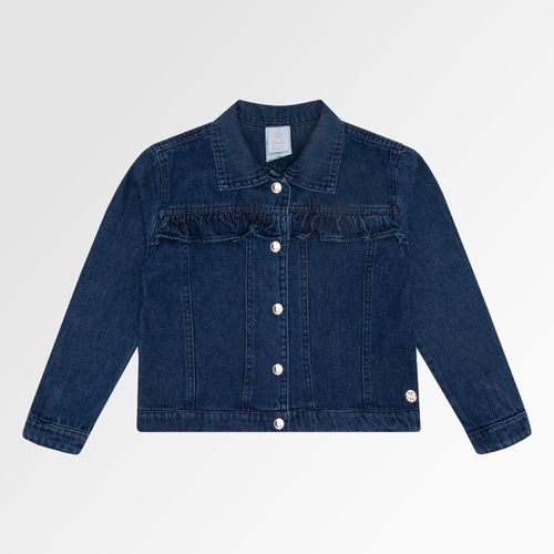 Jaqueta Jeans Infantil Feminina com Babados - AZUL MARINHO