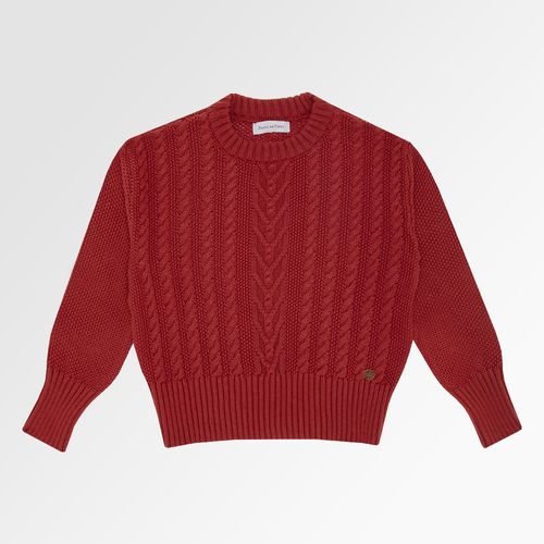 Blusa Tricot Infantil Feminina Ponto Trança Barra Canelada - BRICK
