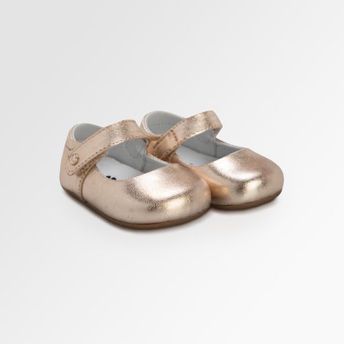 Sapato Boneca de Bebê Feminino Couro Metalizado Liso - DOURADO GLACE