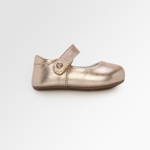 Sapato Boneca de Bebê Feminino Couro Metalizado Liso - DOURADO GLACE