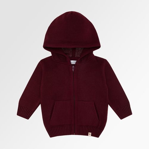 Jaqueta Tricot de Bebê Masculino Capuz com Zíper - VINHO