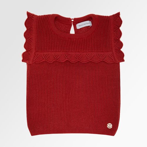 Colete de Bebê Feminino Tricot com Babados Pala Trabalhada - BRICK