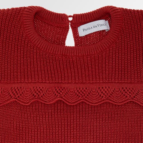 Colete de Bebê Feminino Tricot com Babados Pala Trabalhada - BRICK