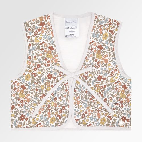 Colete de Bebê Feminino Fustão Matelado Estampa Flowers - OFF WHITE