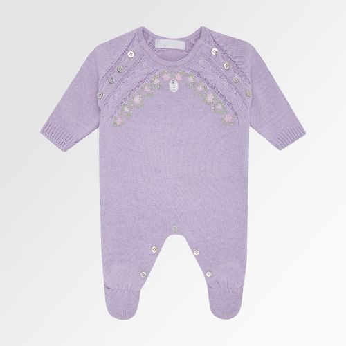 Saída de Maternidade Feminina com Manta Tricot Bordado Rococó - LILAS DEPECHE