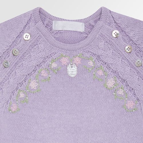 Saída de Maternidade Feminina com Manta Tricot Bordado Rococó - LILAS DEPECHE