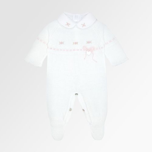 Saída de Maternidade Feminina com Manta Tricot Passa Fita Bordado Rococó - BCO/RS PASTEL